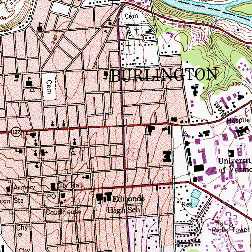 Topographic Map of Pearl Street Historic District, VT