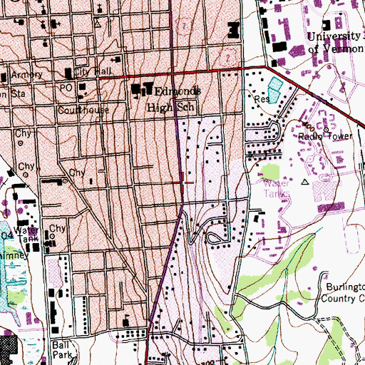 Topographic Map of South Willard Street Historic District, VT
