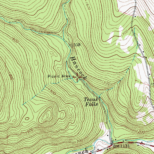 Topographic Map of Texas Falls Picnic Area, VT