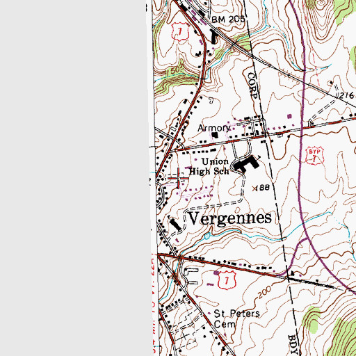 Topographic Map of Vergennes Cemetery, VT