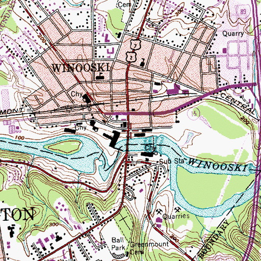 Topographic Map of Winooski Falls Mill District, VT