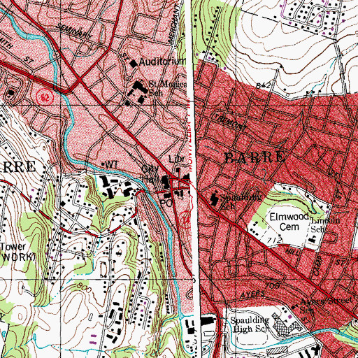 Topographic Map of Barre City Hall, VT