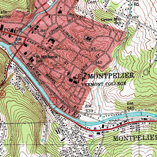 Topographic Map of College Hall, VT