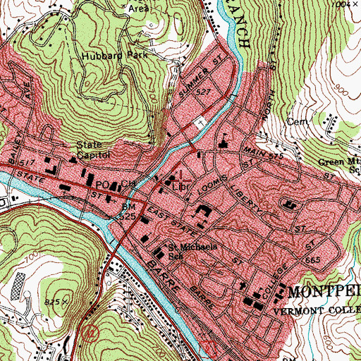 Topographic Map of Kellogg Hubbard Public Library, VT