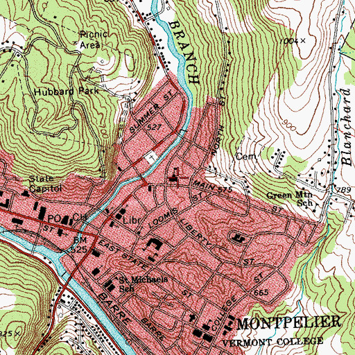 Topographic Map of Main Street Middle School, VT