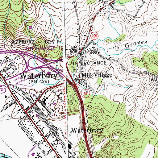 Topographic Map of Mill Village Historic District, VT