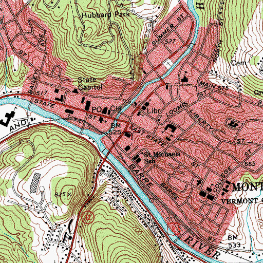 Topographic Map of Montpelier Fire Department and Ambulance Services, VT