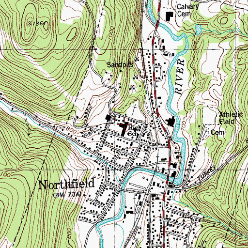 Topographic Map of Northfield Middle / High School, VT