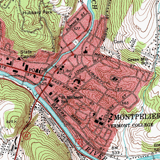 Topographic Map of Union Elementary School, VT