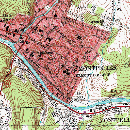 Topographic Map of Vermont College Division of Norwich University Gary Memorial Library, VT