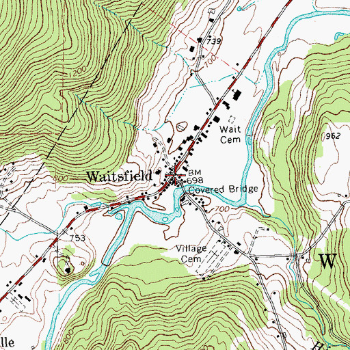 Topographic Map of Waitsfield Village Historic District, VT