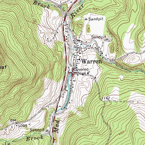 Topographic Map of Warren Covered Bridge, VT