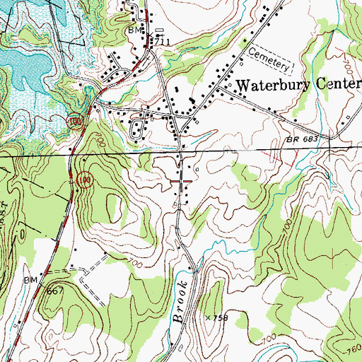 Topographic Map of Waterbury Center Post Office, VT
