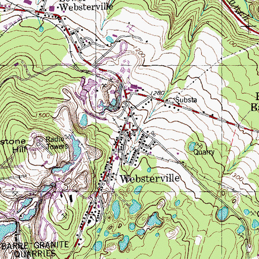 Topographic Map of Websterville Post Office, VT