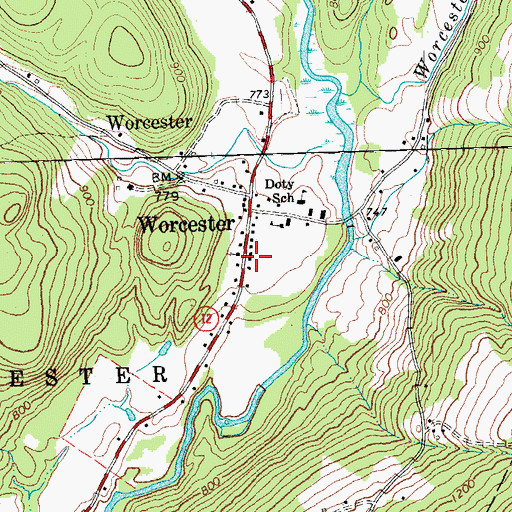 Topographic Map of Worcester Post Office, VT