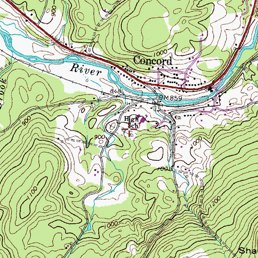 Topographic Map of Concord East Side Cemetery, VT