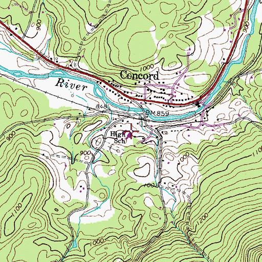 Topographic Map of Concord High School / Graded School, VT