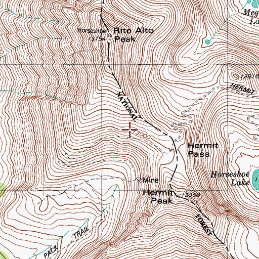Topographic Map of Hermit Lake Trail, CO
