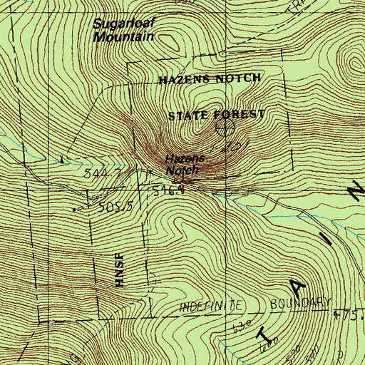 Topographic Map of Hazens Notch, VT