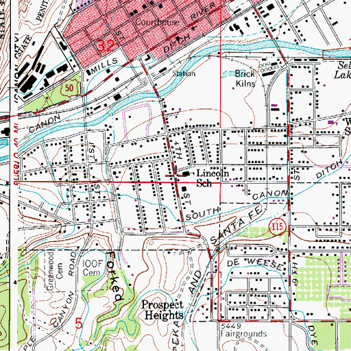 Topographic Map of Lincoln School, CO