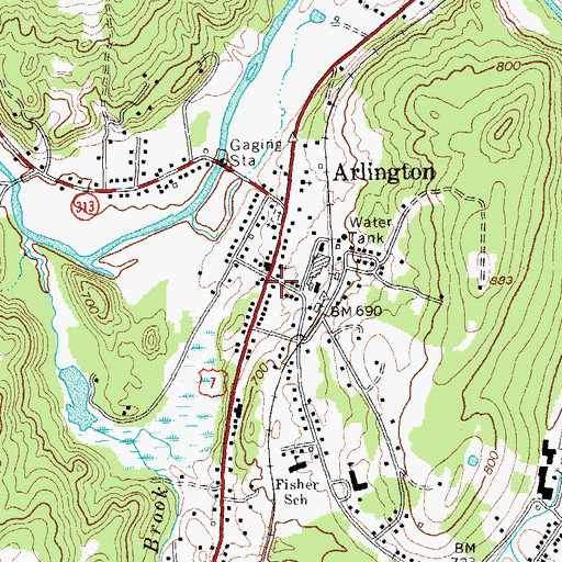 Topographic Map of Arlington Village Historic District, VT