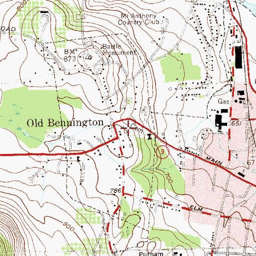 Topographic Map of Bennington Center - Old First Church Cemetery, VT