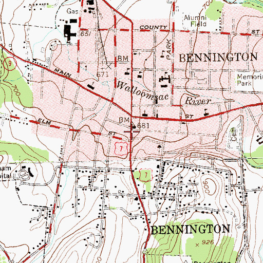 Topographic Map of Bennington County Courthouse, VT