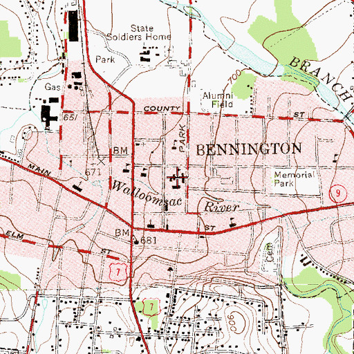 Topographic Map of Bennington Elementary School, VT