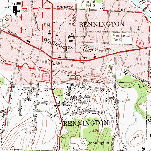Topographic Map of Bennington Free Library, VT