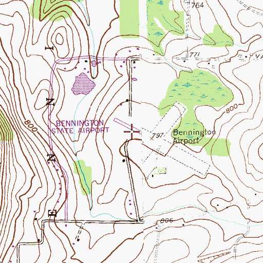 Topographic Map of Bennington State Airport (historical), VT