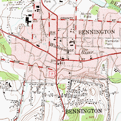 Topographic Map of Bennington Town Hall, VT