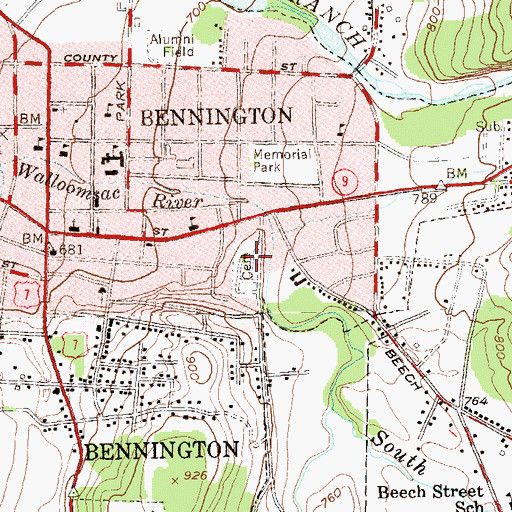 Topographic Map of Bennington Village Cemetery, VT
