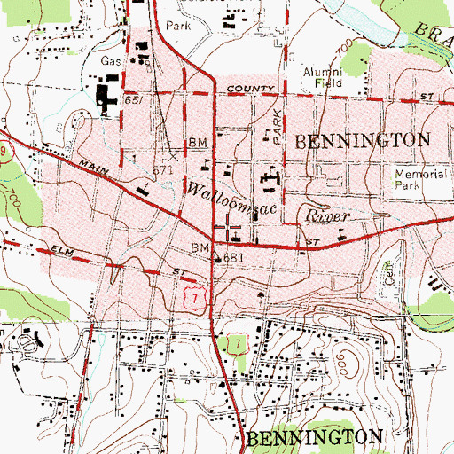 Topographic Map of Downtown Bennington Historic District, VT