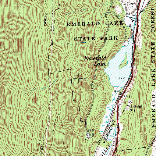 Topographic Map of Emerald Lake Natural Bridge, VT