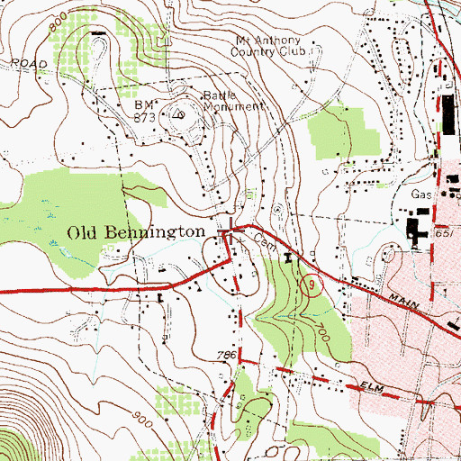 Topographic Map of Old Bennington Historic District, VT