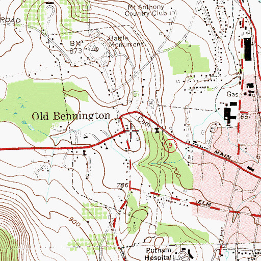 Topographic Map of Old First Church, VT