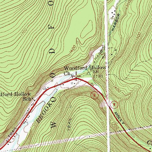 Topographic Map of Woodford Town Hall, VT