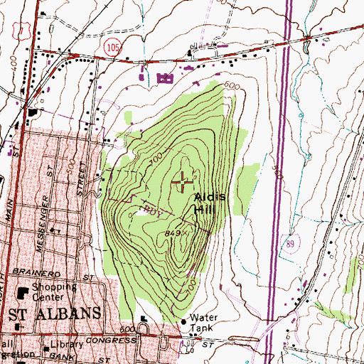 Topographic Map of Aldis Hill Park, VT