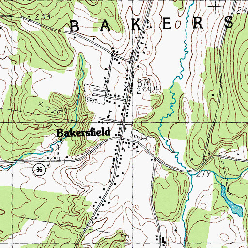 Topographic Map of Bakersfield Post Office, VT