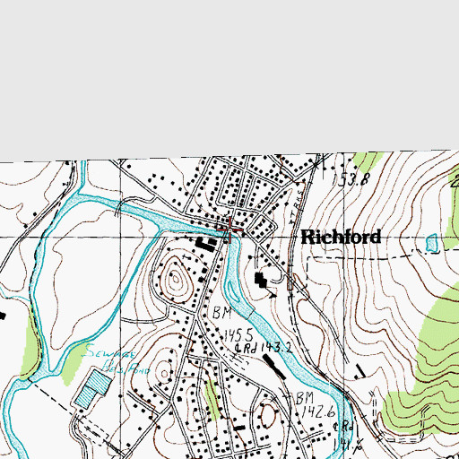 Topographic Map of Downtown Richford Historic District, VT