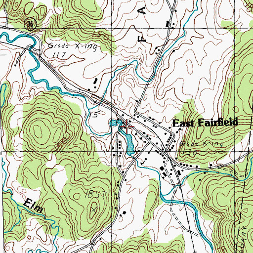 Topographic Map of East Fairfield Covered Bridge, VT
