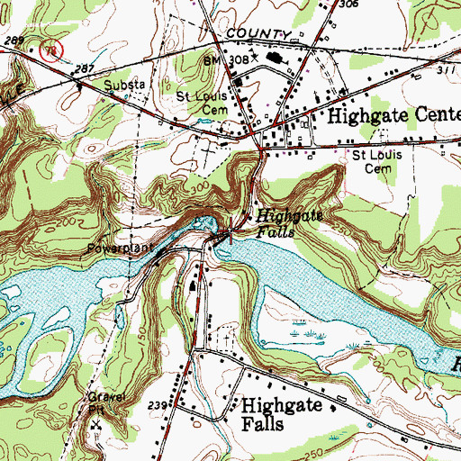 Topographic Map of Highgate Falls Parabolic Truss Bridge, VT