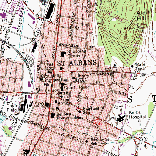 Topographic Map of Saint Albans Free Library, VT