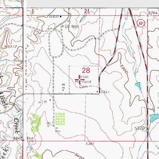 Topographic Map of Union Highland Cemetery, CO