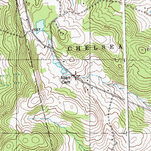 Topographic Map of Allen Cemetery, VT