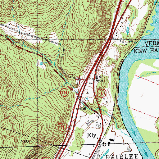 Topographic Map of Ely - South Fairlee Cemetery, VT