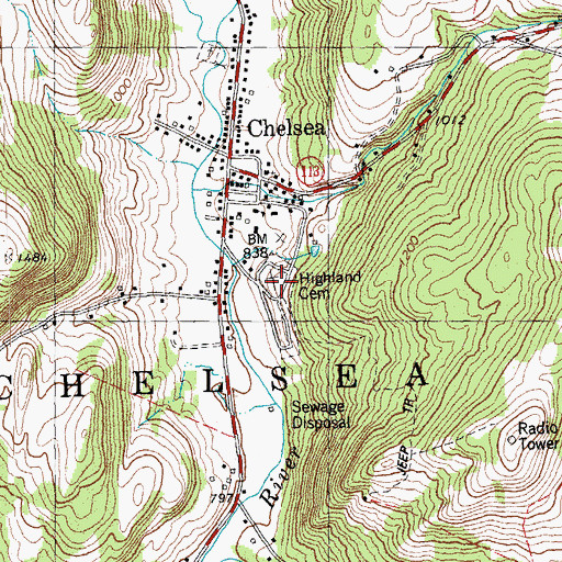 Topographic Map of Highland Cemetery, VT