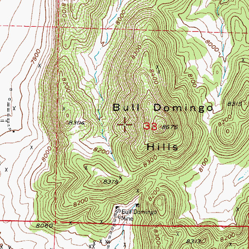 Topographic Map of Bull Domingo Hills, CO
