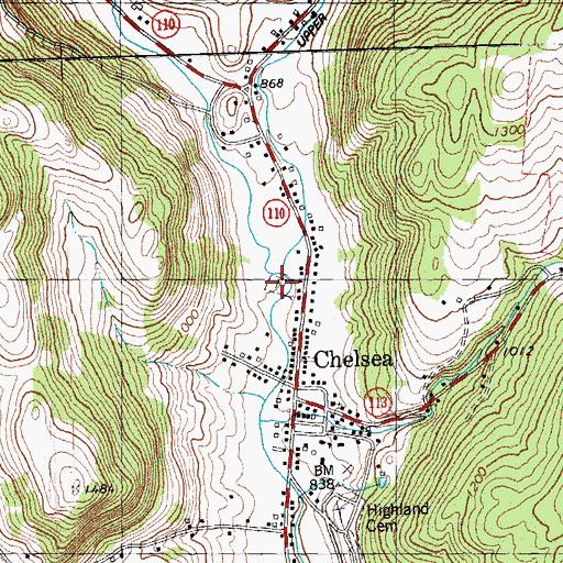 Topographic Map of Old Chelsea Cemetery, VT