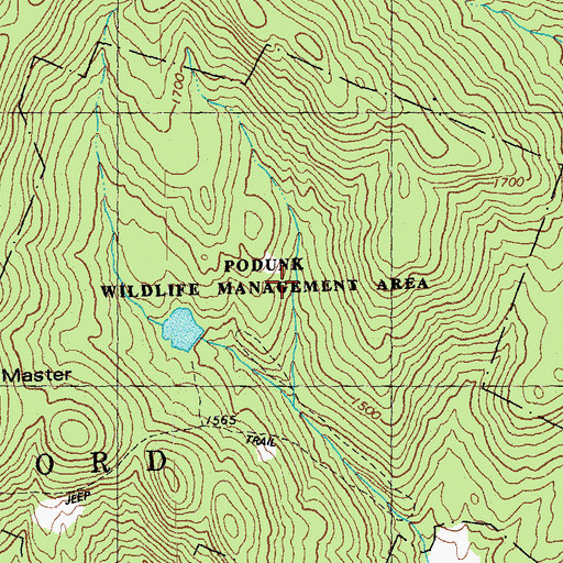 Topographic Map of Podunk Wildlife Management Area, VT